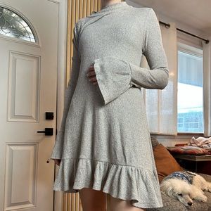 Bell Sleeve Bell Bottom Sweater Dress Heather Gray Knitted Dress